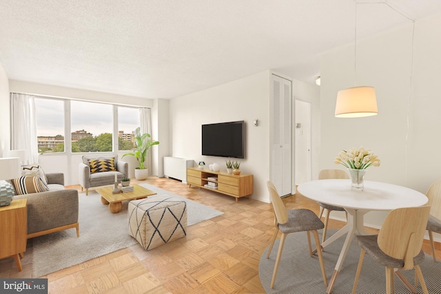 living room with light parquet floors