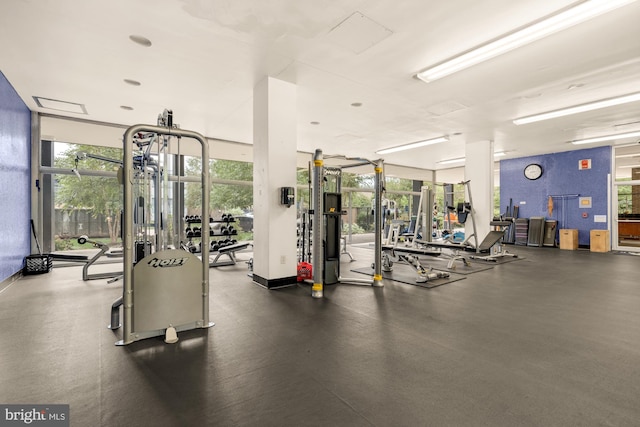 exercise room featuring expansive windows