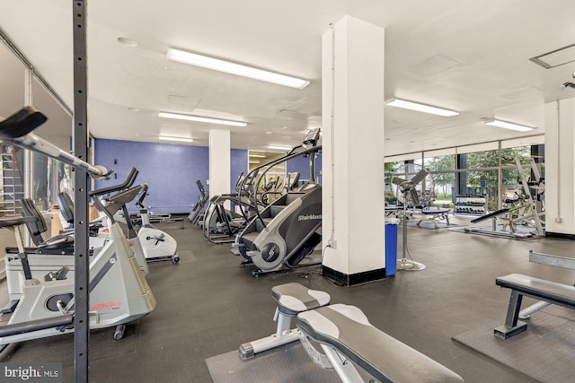 workout area with floor to ceiling windows