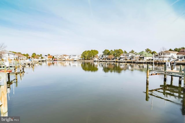 dock area with a water view