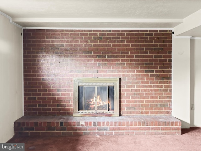 7107 Dower House Rd, Upper Marlboro, MD 20772 - detailed view of carpet floors, a brick fireplace, and crown molding