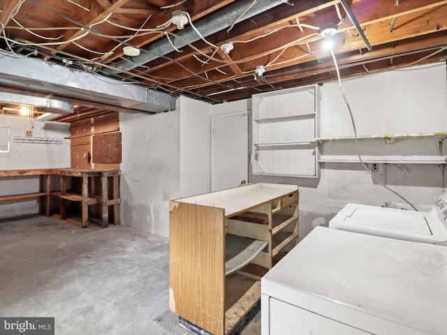 7107 Dower House Rd, Upper Marlboro, MD 20772 - unfinished below grade area with washer and clothes dryer and a workshop area