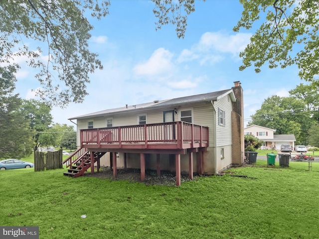 7107 Dower House Rd, Upper Marlboro, MD 20772 - rear view of house with a wooden deck, a chimney, and stairway