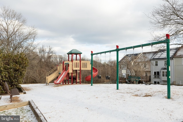 view of snow covered playground