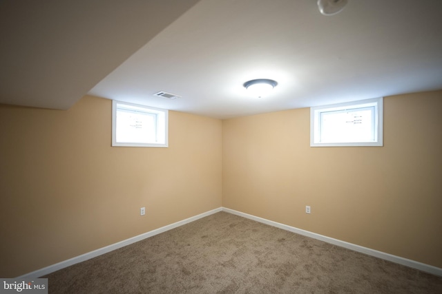 basement with carpet floors