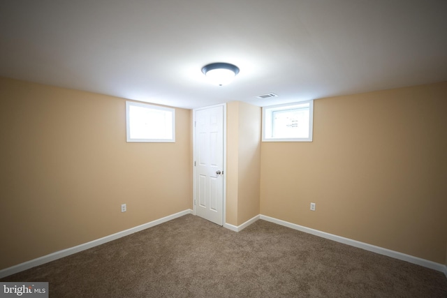 basement with carpet floors