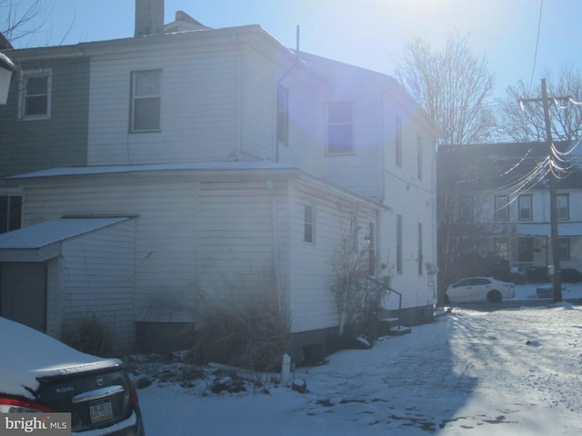 view of snow covered exterior