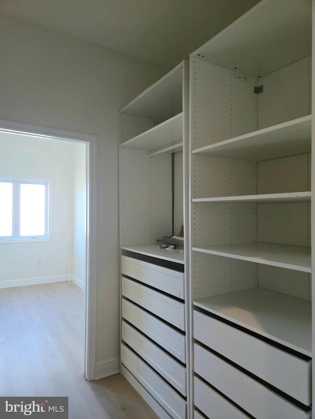 spacious closet with light wood finished floors