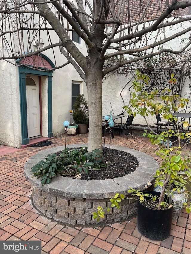 property entrance with a patio area