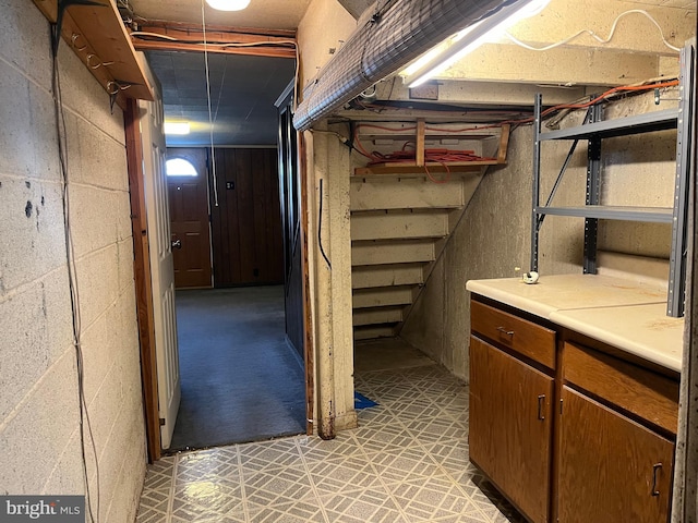 unfinished basement featuring light floors