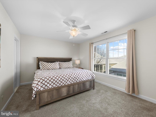 bedroom featuring carpet and ceiling fan