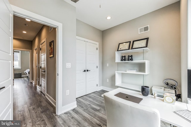 home office featuring wood-type flooring