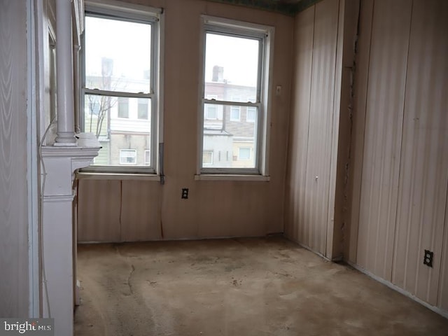 misc room with wood walls and a healthy amount of sunlight