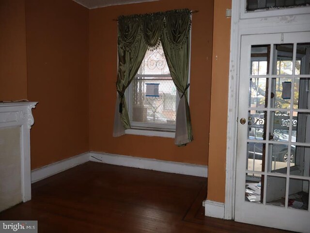 unfurnished living room featuring dark hardwood / wood-style flooring