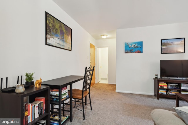 view of carpeted home office