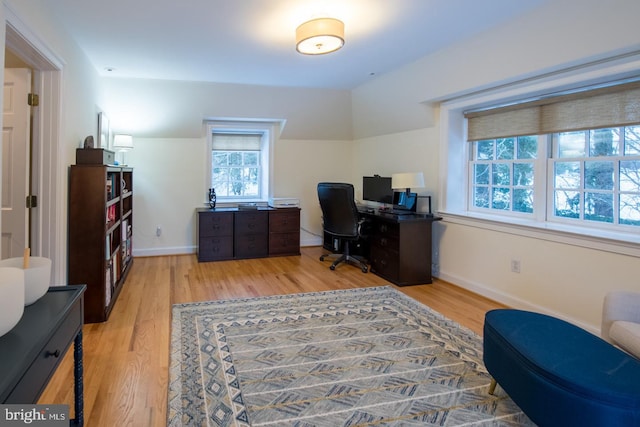 office area featuring light hardwood / wood-style flooring