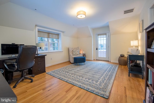 office space featuring light hardwood / wood-style flooring