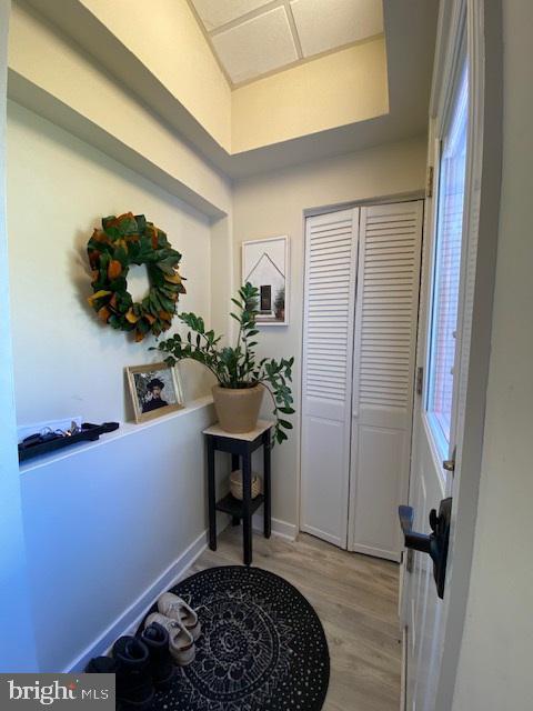 entryway with light hardwood / wood-style flooring