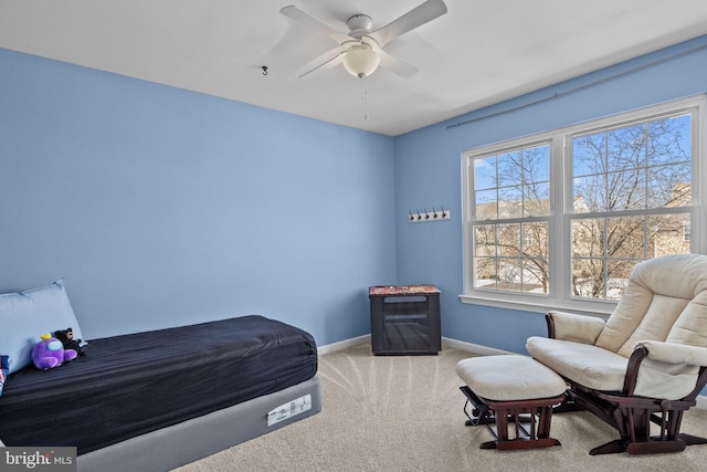 bedroom with carpet flooring and ceiling fan