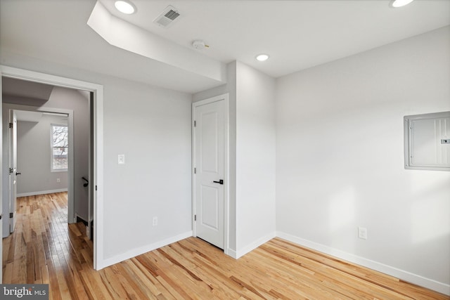 unfurnished room featuring wood-type flooring and electric panel