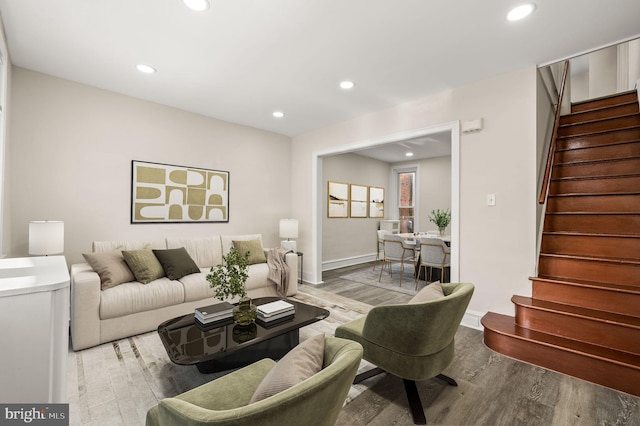 living room with light hardwood / wood-style floors