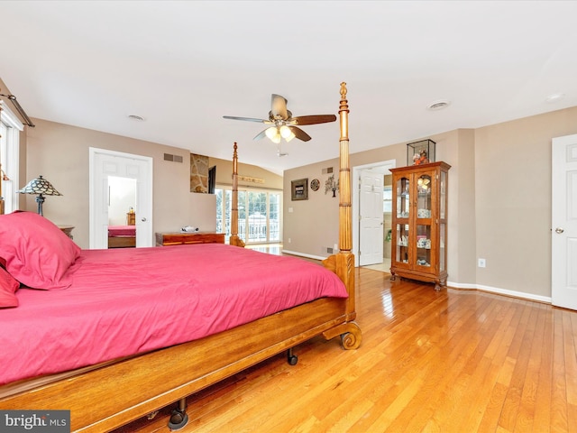 bedroom featuring ceiling fan and hardwood / wood-style flooring