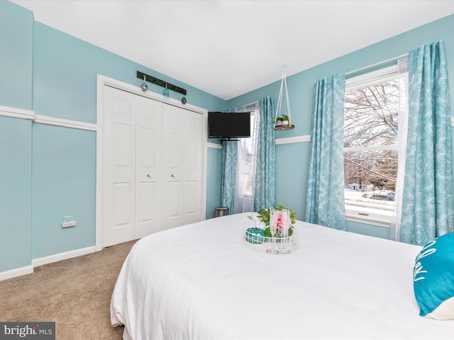 bedroom with a closet and carpet floors