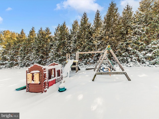 view of snow covered playground