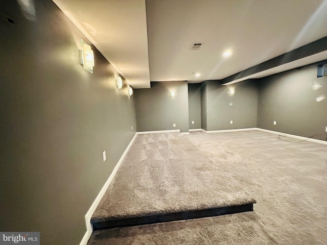 basement with carpet floors