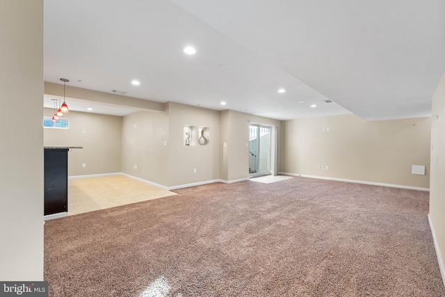 basement with light carpet