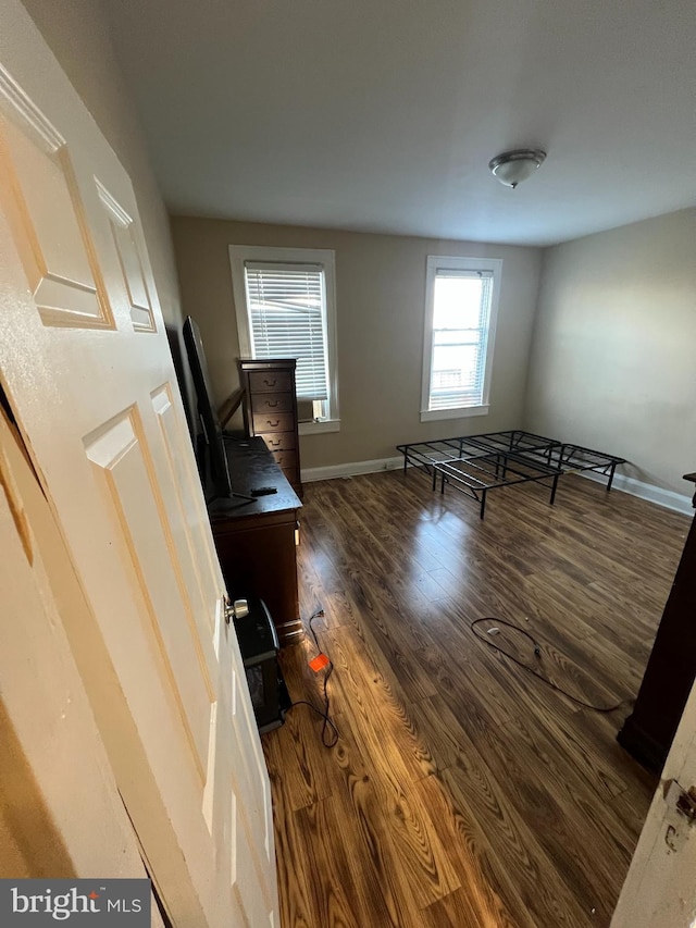 interior space with dark hardwood / wood-style floors