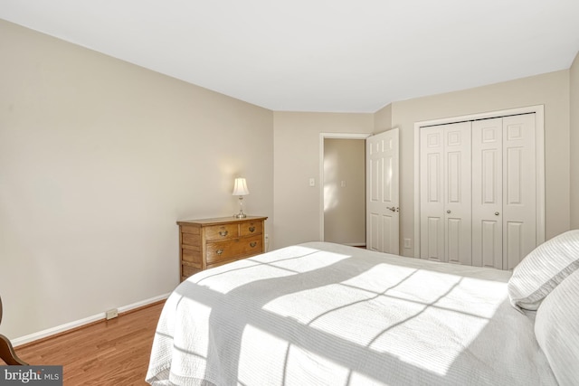 bedroom with a closet and hardwood / wood-style floors