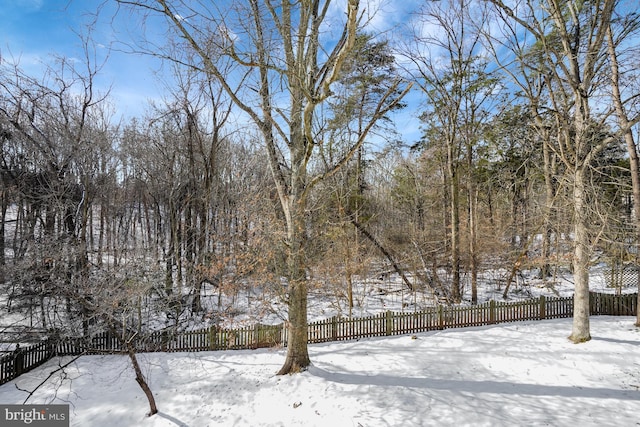 view of yard layered in snow