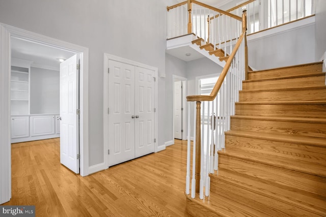 foyer featuring a high ceiling and light hardwood / wood-style floors