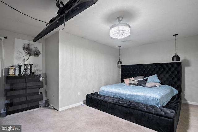 carpeted bedroom featuring beamed ceiling