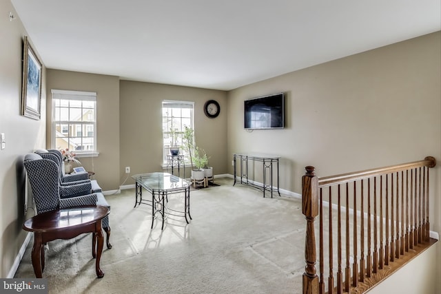 sitting room with light carpet