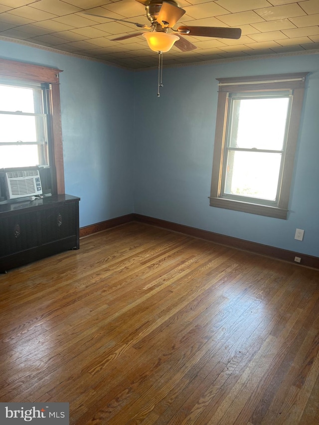 spare room with plenty of natural light, baseboards, and wood-type flooring