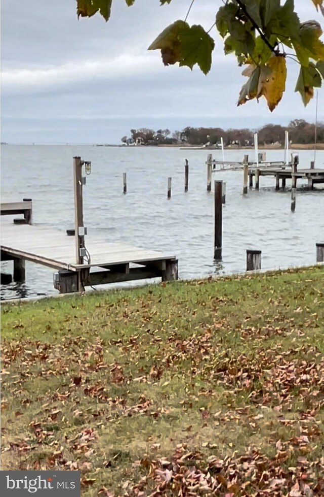 view of dock with a water view