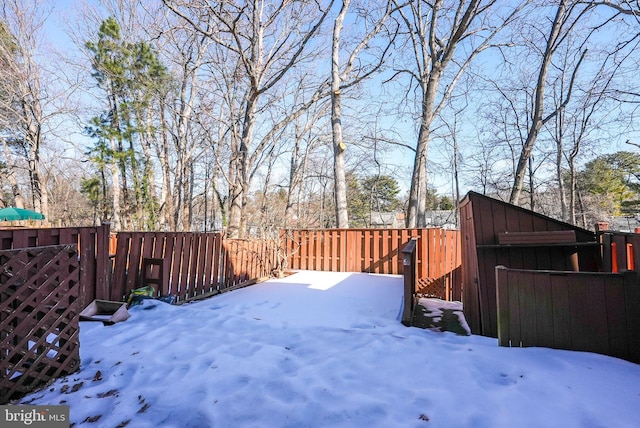 view of yard covered in snow