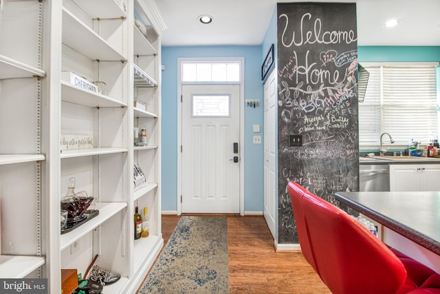 interior space with wood-type flooring and sink