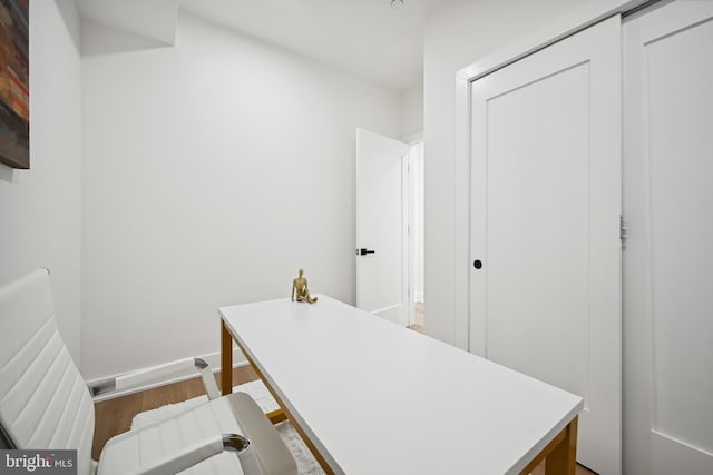 home office featuring wood-type flooring