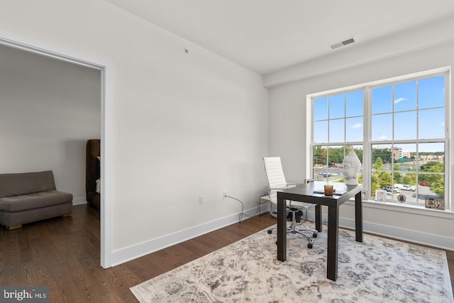 office space featuring dark hardwood / wood-style flooring