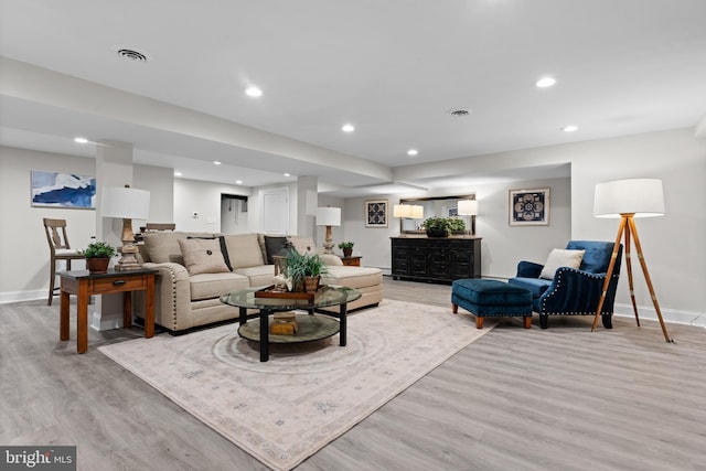 living room with light wood-type flooring