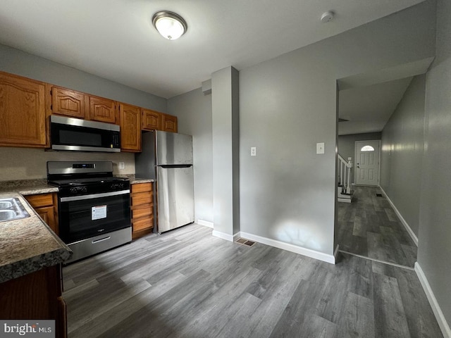 kitchen with wood-type flooring, stainless steel appliances, and sink