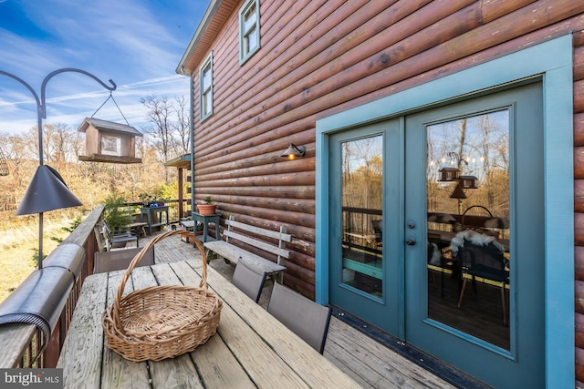 wooden terrace with french doors