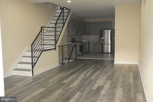 living room featuring dark wood-type flooring