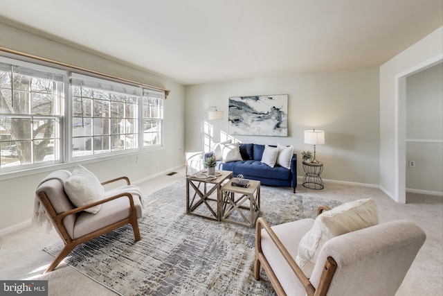 living room with light carpet