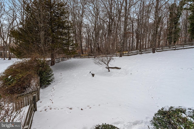 view of yard layered in snow