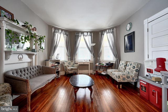 living area featuring dark hardwood / wood-style floors