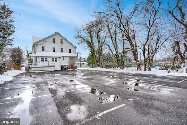 view of snow covered property